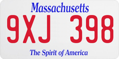 MA license plate 9XJ398
