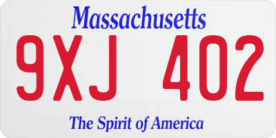 MA license plate 9XJ402