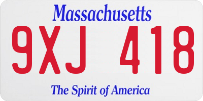 MA license plate 9XJ418
