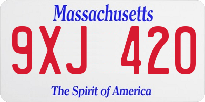 MA license plate 9XJ420