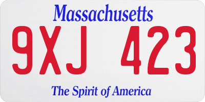 MA license plate 9XJ423