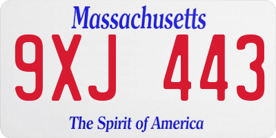MA license plate 9XJ443
