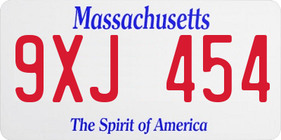 MA license plate 9XJ454