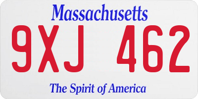 MA license plate 9XJ462