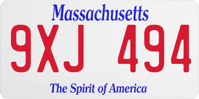 MA license plate 9XJ494