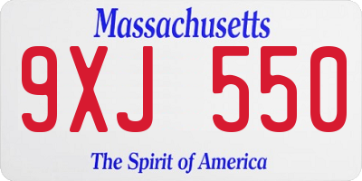 MA license plate 9XJ550
