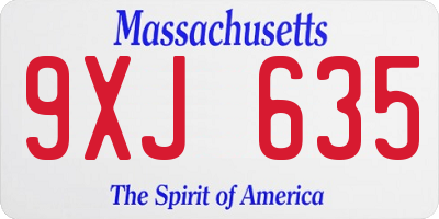 MA license plate 9XJ635