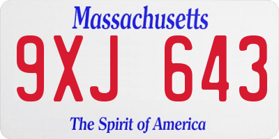 MA license plate 9XJ643