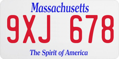 MA license plate 9XJ678