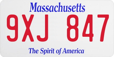MA license plate 9XJ847