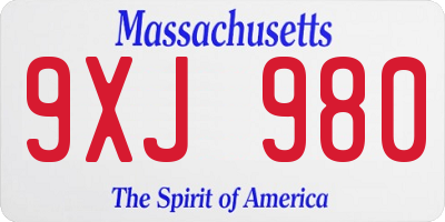 MA license plate 9XJ980
