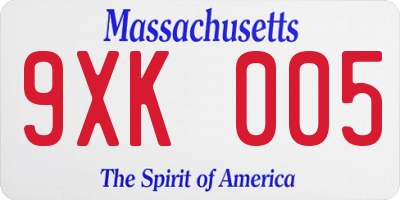MA license plate 9XK005