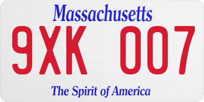 MA license plate 9XK007