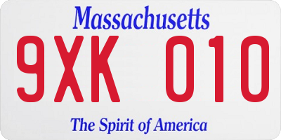 MA license plate 9XK010