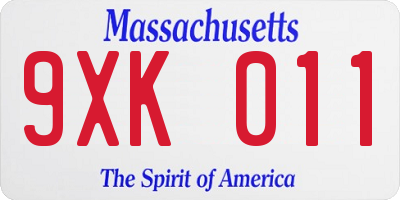 MA license plate 9XK011