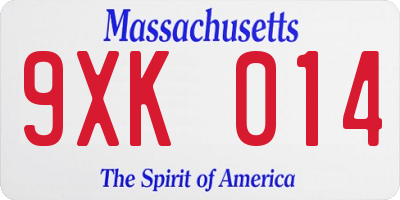 MA license plate 9XK014