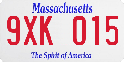 MA license plate 9XK015