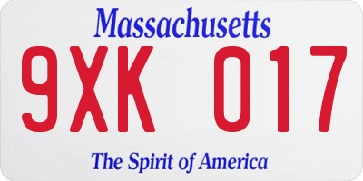 MA license plate 9XK017