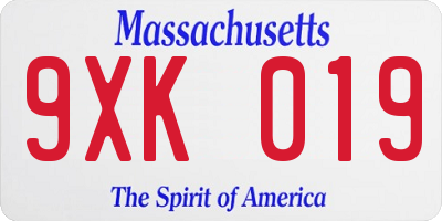 MA license plate 9XK019
