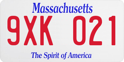 MA license plate 9XK021