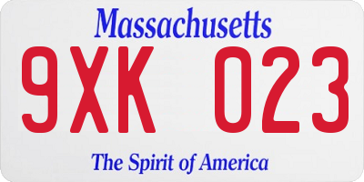 MA license plate 9XK023