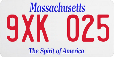 MA license plate 9XK025