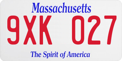 MA license plate 9XK027