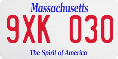 MA license plate 9XK030