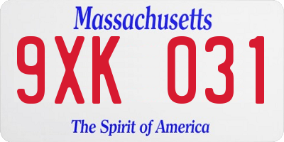 MA license plate 9XK031