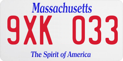 MA license plate 9XK033