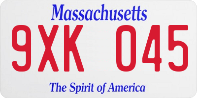 MA license plate 9XK045