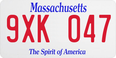 MA license plate 9XK047