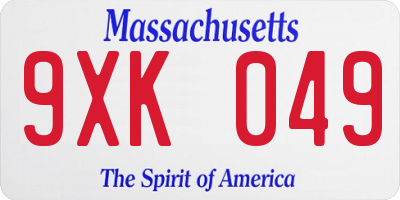 MA license plate 9XK049