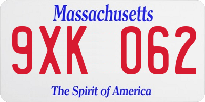MA license plate 9XK062