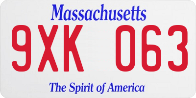 MA license plate 9XK063