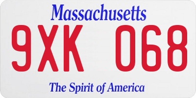 MA license plate 9XK068