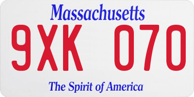 MA license plate 9XK070