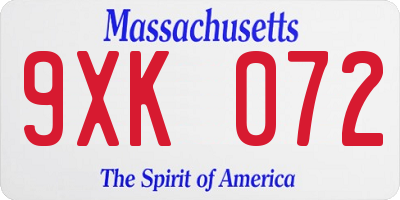 MA license plate 9XK072