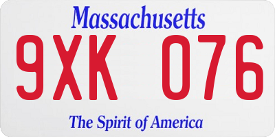 MA license plate 9XK076