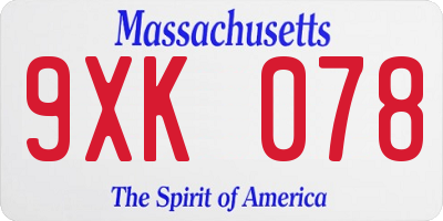 MA license plate 9XK078