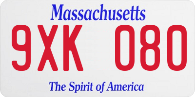 MA license plate 9XK080