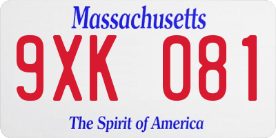 MA license plate 9XK081