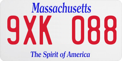 MA license plate 9XK088