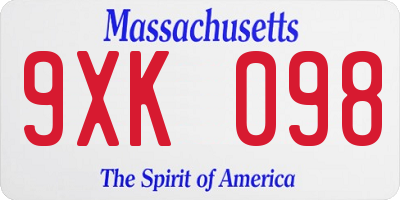MA license plate 9XK098