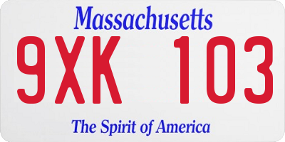 MA license plate 9XK103
