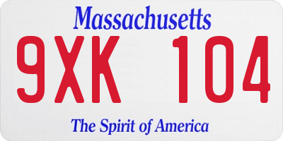 MA license plate 9XK104