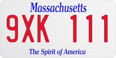 MA license plate 9XK111