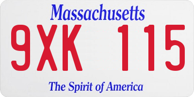 MA license plate 9XK115
