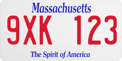 MA license plate 9XK123