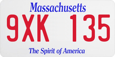 MA license plate 9XK135